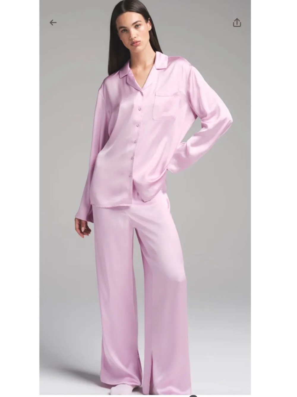 👚SKIMS Woven Shine Pink Rose Satin Button-Front Pajama/PJ Set Size Medium/M NWT!